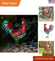 Vibrant Metal Rooster Garden Sculptures with Solar LED Lights - 13.98&quot; Tall - $71.49