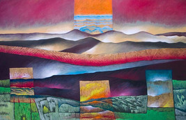 Oil on canvas abstract painting landscape, Original art from South America. - £1,448.80 GBP