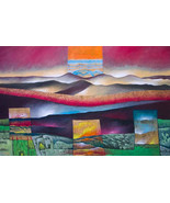 Oil on canvas abstract painting landscape, Original art from South America. - $1,850.00
