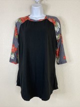 South Main Womens Size M Black Houndstooth Floral Raglan T-shirt 3/4 Sleeve - £5.97 GBP