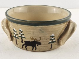 3 LODGE  SONOMA HOME soup cereal chili bowl handles pine trees cabin moose - £38.80 GBP