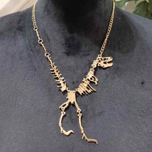 Dinosaur T-Rex Skeleton Gold Color Necklace - £17.58 GBP