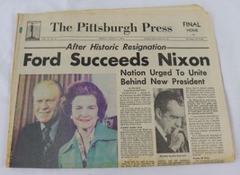 Aug 9 1974 Pittsburgh Press Newspaper Gerald Ford Succeeds Richard Nixon - $49.49