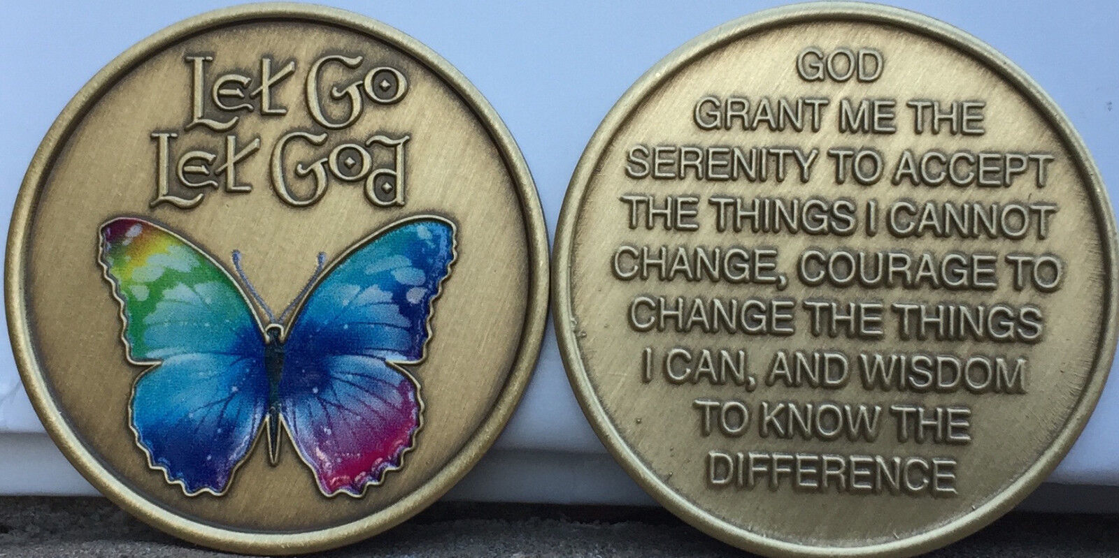 Let Go Let God Butterfly Color AA Medallion Serenity Prayer Sobriety ...