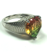 Signed Karis STS Silver Plated Ring Size 8 Large multi colored Heart Cry... - $38.00
