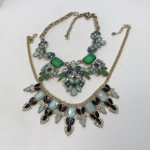 Talbots Lot of 2 Statement Necklaces Marked with T Rhinestone colorful - $19.79