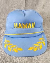 Hawaiian Headwear Hat Unisex Blue Yellow Embroidered Vintage Mesh Snapback - £15.26 GBP