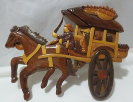 Asian Chinese Wood Rickshaw Carriage Horse Glossy Layered Wall Hanging 7 x 10 - £47.96 GBP