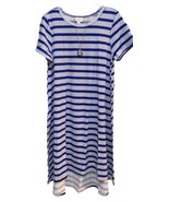 NWT LuLaRoe Medium Royal Blue &amp; White Geometric Stripes Carly Swing Dress - $41.57