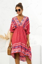 Summer Printed Bohemian V Neck Dress - $26.95