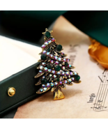 Vintage Vibe Luxury Rhinestone Vibrant Christmas Tree Brooch Badge Pin Gift - $273.81 MXN