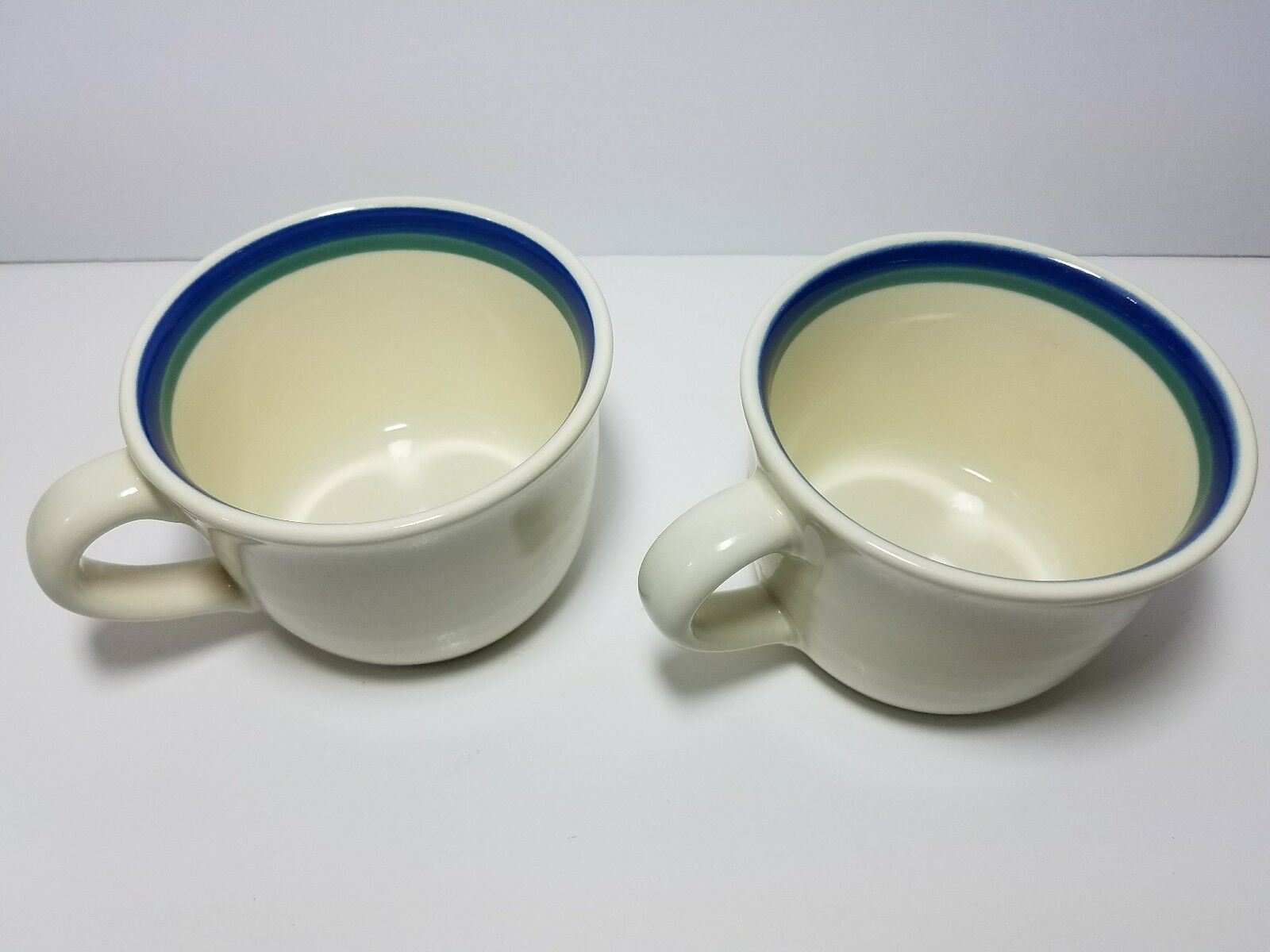 Replacement Set of 2 Pfaltzgraff Coffee Cups Mugs Northwinds Blue & Green Bands - $15.79