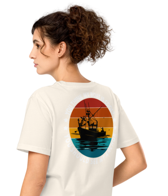 Unisex Organic Mid-Light T-Shirt – “Fishing Boat” Back Print (Vintage Wh... - $54.99