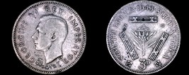 1943 South African 3 Pence World Silver Coin - South Africa - George VI - $5.99