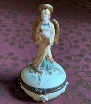 Vtg Porcelain Angel Dove Hinged Trinket Keepsake Box Religious Gift Communion - £10.11 GBP