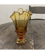 Vintage Fenton Glass Amber CA Valencia Handkerchief 7” Vase #8359 - $39.59