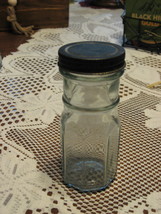VTG Glass Bottle with Original Black Metal Lid-Screw Top-8 Sides- Pale B... - $95.18 MXN