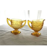 Amber Daisy Depression Glass Creamer &amp; Sugar Mint  1940&#39;s - $14.99