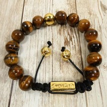 Brown Beaded BOHO Bracelet Gold Tone Tiger&#39;s Eye Adjustable Macrame NIB - £12.45 GBP