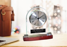 Glass Desk Clock Custom Personalized Gift Mantel Anniversary Ideas Service Award - £63.93 GBP