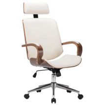 vidaXL Swivel Office Chair with Headrest Cream Faux Leather and Bentwood - £242.19 GBP