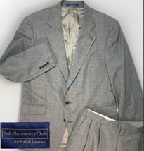 Polo Ralph Lauren 2 Pc Suit 44L Prince of Wales Plaid Wool Brown Gray Mens 34x30 - $163.17