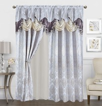 Sapphire Home Shiny Jacquard Curtain Drape Set (2 Panels) 84-Inch, 84&quot; Beige). - £46.34 GBP