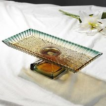Luxury Emerald Gold Glass Pedestal Serving Tray, Rectangular Crystal Cak... - $2,939.06 MXN