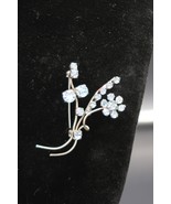 Vtg Silver Tone Ice Blue Prong Set Rhinestone Floral Brooch - $21.01 CAD