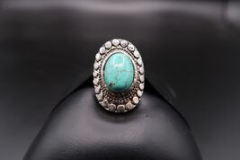 Vtg Silver Tone Southwest Ring Green Turqouise Howlite Oval Cabachon Adj... - $29.99