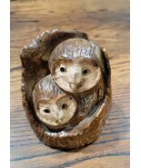 Ceramic Carved Owls in Tree Figurine Art Sculpture - $52.25