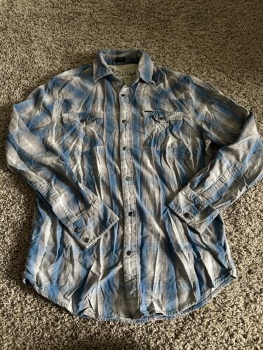 BULLHEAD COWBOY LONG SLEEVE PEARL SNAP DOWN SHIRT SIZE Small Flannel Blue - $14.01