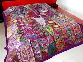 Vintage Patchwork Bedspread Hand Embroidery Bed Cover Throw Wall Hanging... - $186.61+