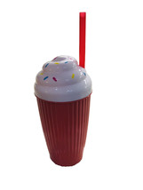 Smoothie Shape Plustic Cup W/Straw-10oz-Red/Greenbrier - £7.81 GBP