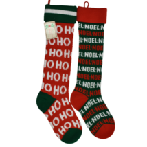 Russ Berrie Christmas Stockings Knit 24&quot; Noel and Ho Ho Ho Tree Vintage Set Of 2 - £19.60 GBP