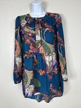 DR2 Womens Size XS Blue Boho Paisley Ruffle Tie Neck Tunic Top Long Sleeve - £8.49 GBP