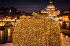 Handmade knitted bag in gold color, - $79.20