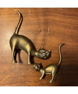 Lot of 2 - Vintage Mid Century Modern Solid Brass Cat Figures 5-1/2” &amp; 3... - £22.99 GBP