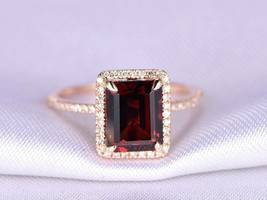 1.20 Ct Emerald Cut Red Garnet Wedding Engagement Ring 14k Rose Gold Finish - £74.31 GBP