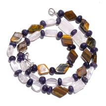 Natural Tiger Eye Crystal Iolite Gemstone Smooth Beads Necklace 17&quot; UB-5018 - £8.72 GBP