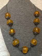 Vintage Handmade Amber Glass Beaded Necklace with Chain - £54.07 GBP