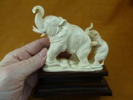 ele-33 elephant with baby Elephant of shed ANTLER figurine Bali detailed carving - £80.73 GBP