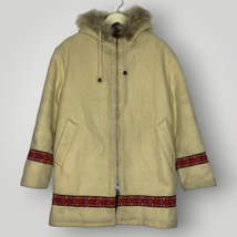 Vintage 1960s Wool Parka Inuit Jacket Raincoat Blue Cream Contrast Ribbo... - $169.32