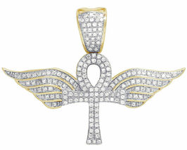 1.20Ct Mens 10K Yellow Gold Over Flying Wing Ankh Cross Diamond Charm Pendant  - £108.11 GBP