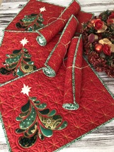 Quilted Christmas placemats, Christmas tree quilted, Set of 6, Xmas table topper - £115.16 GBP
