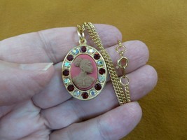 CA30-138) RARE African American LADY pink + brown CAMEO brass pendant necklace - £23.07 GBP