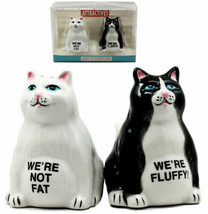 Ebros Black And White Cute Fluffy Cats Salt &amp; Pepper Shakers Magnetic Set 3.25&quot;H - £13.58 GBP