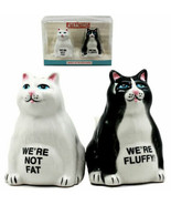 Ebros Black And White Cute Fluffy Cats Salt &amp; Pepper Shakers Magnetic Se... - £13.36 GBP
