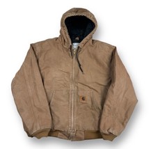 Carhartt Canvas Jacket Hooded Brown Insulated Ribbed Duck Quilt Lined Sz XXL - £35.51 GBP