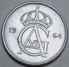 Sweden 25 Ore, 1964 Gem Unc~Gustaf VI~Free Shipping #A23 - £3.10 GBP